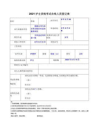 2021护士资格考试合格人员登记表.docx
