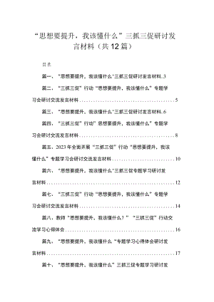 （12篇）“思想要提升我该懂什么”三抓三促研讨发言材料供参考.docx