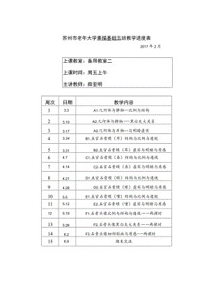 苏州市老年大学素描基础五班教学进度表.docx