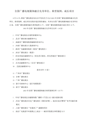 全国广播电视媒体融合先导单位、典型案例、成长项目.docx
