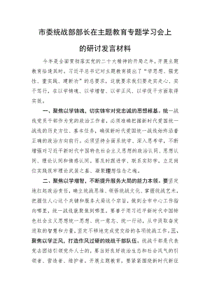 市委统战部部长在主题教育专题学习会上的研讨发言材料.docx