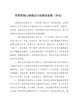 市长主题教育研讨发言：学思想凝心铸魂 见行动推动发展.docx
