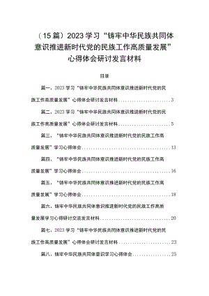 （15篇）2023学习“铸牢中华民族共同体意识推进新时代党的民族工作高质量发展”心得体会研讨发言材料.docx