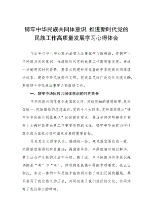 关于学习《铸牢中华民族共同体意识,推进新时代党的民族工作高质量发展》研讨发言(十一篇).docx
