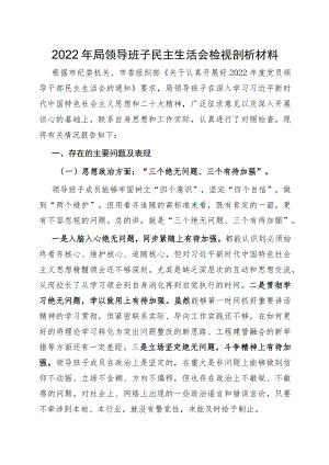 2022年局领导班子民主生活会检视剖析材料1.docx