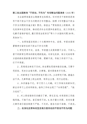 第二批主题教育“不担当、不作为”专项整治问题清单.docx