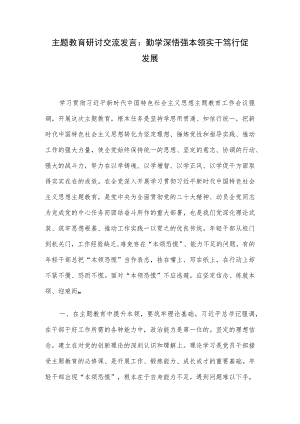 主题教育研讨交流发言：勤学深悟强本领 实干笃行促发展.docx