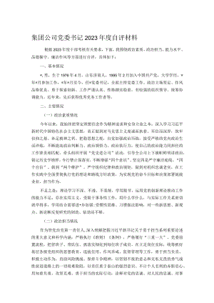 集团公司党委书记2023年度自评材料 .docx