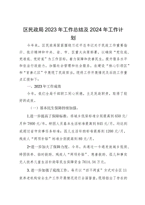 区民政局2023年工作总结及2024年工作计划.docx