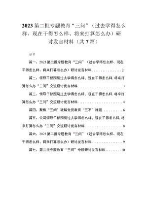 2023第二批专题教育“三问”（过去学得怎么样、现在干得怎么样、将来打算怎么办）研讨发言材料（共7篇）.docx