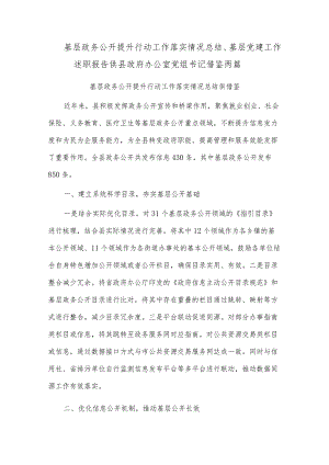 基层政务公开提升行动工作落实情况总结、基层党建工作述职报告供县政府办公室党组书记借鉴两篇.docx