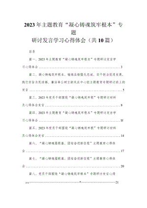 2023年专题“凝心铸魂筑牢根本”专题研讨发言学习心得体会范文精选(10篇).docx