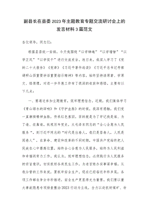 副县长在县委2023年主题教育专题交流研讨会上的发言材料3篇范文.docx