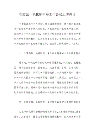 在防范一氧化碳中毒工作会议上的讲话.docx