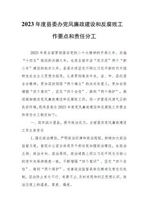 2023年度县委办党风廉政建设和反腐败工作要点和责任分工.docx