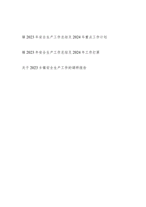 乡镇2023年安全生产工作总结2024年重点工作计划打算和调研报告共3篇.docx