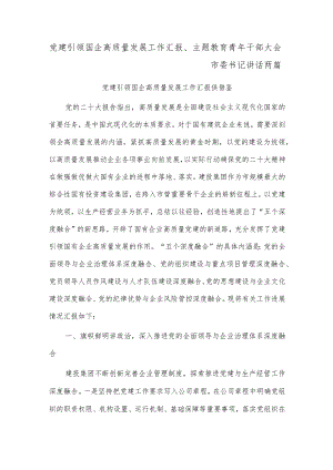 党建引领国企高质量发展工作汇报、主题教育青年干部大会市委书记讲话两篇.docx