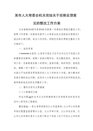 某市人大常委会机关党组关于巡察反馈意见的整改工作方案.docx