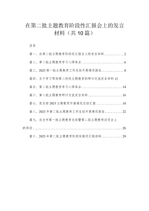 在第二批专题阶段性汇报会上的发言材料【10篇精选】供参考.docx