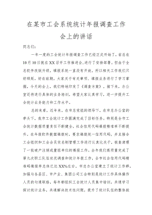 在某市工会系统统计年报调查工作会上的讲话讲话发言.docx