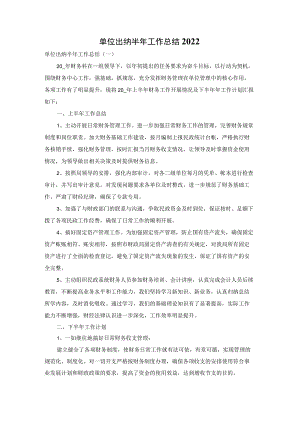 单位出纳半年工作总结2022.docx