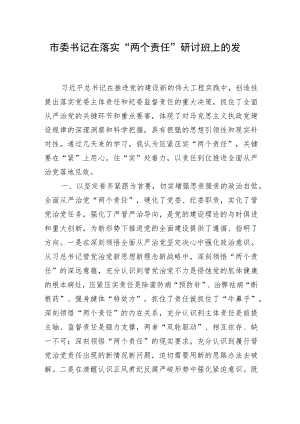 市委书记在落实“两个责任”研讨班上的发言.docx