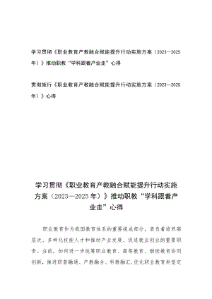 学习贯彻施行《职业教育产教融合赋能提升行动实施方案（2023—2025年）》心得2篇.docx