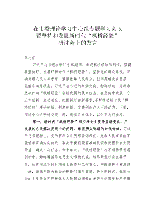 在市委理论学习中心组专题学习会议暨坚持和发展新时代“枫桥经验”研讨会上的发言.docx