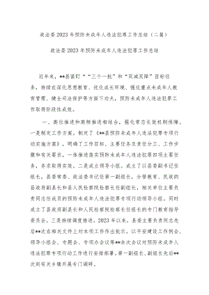 政法委2023年预防未成年人违法犯罪工作总结(二篇).docx