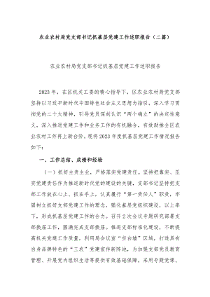 农业农村局党支部书记抓基层党建工作述职报告.docx