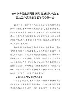 三篇2023年学习《铸牢中华民族共同体意识,推进新时代党的民族工作高质量发展》的心得体会.docx