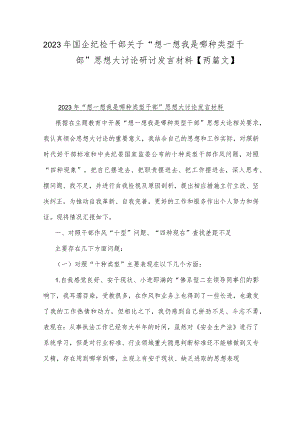 2023年国企纪检干部关于“想一想我是哪种类型干部”思想大讨论研讨发言材料【两篇文】.docx