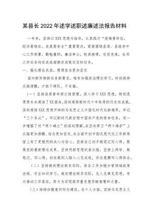某县长2022年述学述职述廉述法报告材料.docx