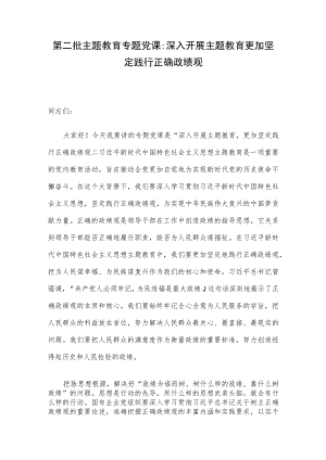第二批主题教育专题党课：深入开展主题教育 更加坚定践行正确政绩观.docx