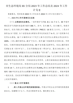 市生态环境局分局2023年工作总结及2024年工作计划.docx