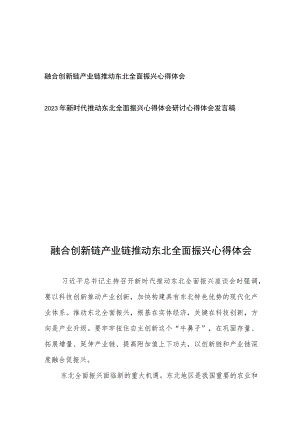 融合创新链产业链推动东北全面振兴心得体会、2023年新时代推动东北全面振兴心得体会研讨心得体会发言稿.docx