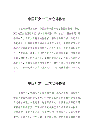 妇联学习中国妇女第十三次全国代表大会精神的心得体会八篇.docx