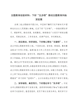主题教育经验材料：下好“五步棋”推动主题教育向纵深发展 .docx