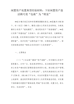 闲置资产处置典型经验材料：下好闲置资产盘活棋巧变“包袱”为“财富”.docx