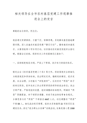 相关领导在全市农村基层党建工作观摩推进会上的发言.docx