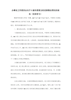 办事处工作委员会关于十届市委第五轮巡察整改情况的报告.docx