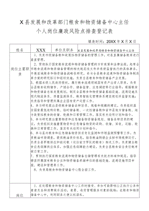 某县发展和改革部门粮食和物资储备中心主任个人岗位廉政风险点排查登记表.docx