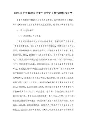 2023关于主题教育民主生活会召开情况的报告范文.docx
