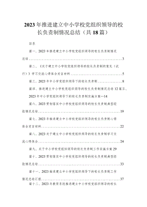 2023年推进建立中小学校党组织领导的校长负责制情况总结18篇(最新精选).docx