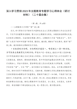 深入学习贯彻2023年主题教育专题学习心得体会（研讨材料）（二十篇合集）.docx