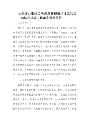 xx街道办事处关于应急管理组织体系和应急队伍建设工作落实情况报告.docx