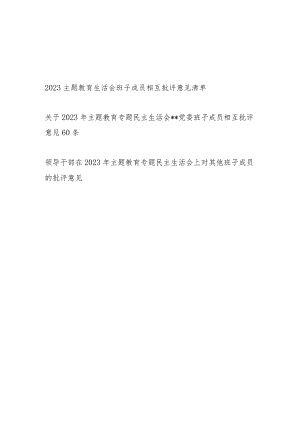 2023-2024年主题教育民主组织生活会班子成员相互批评意见清单3份.docx