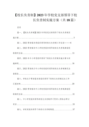【校长负责制】2023年学校党支部领导下校长负责制实施方案共18篇.docx
