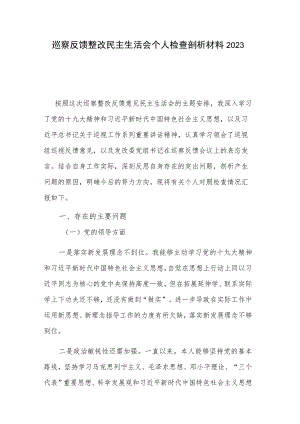 巡察反馈整改民主生活会个人检查剖析材料2023.docx