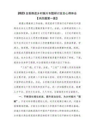（4篇）2023全面推进乡村振兴专题研讨发言心得体会.docx